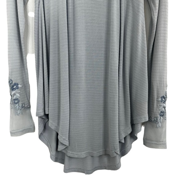 Free People Embroidered Mesh Top Blue Size XS Long Sleeve Semi Sheer Coquette - Picture 8 of 16